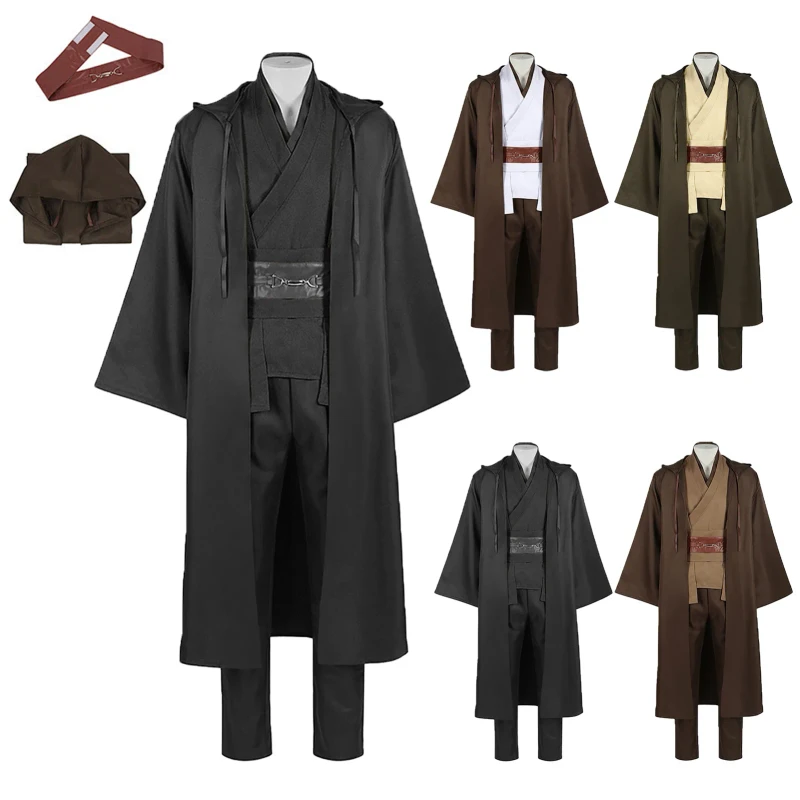 Star Cos Jedi Knight Men's Costume Robe Adult Male Tunic Costume Hooded Uniform Full Set Halloween Cosplay Cloak