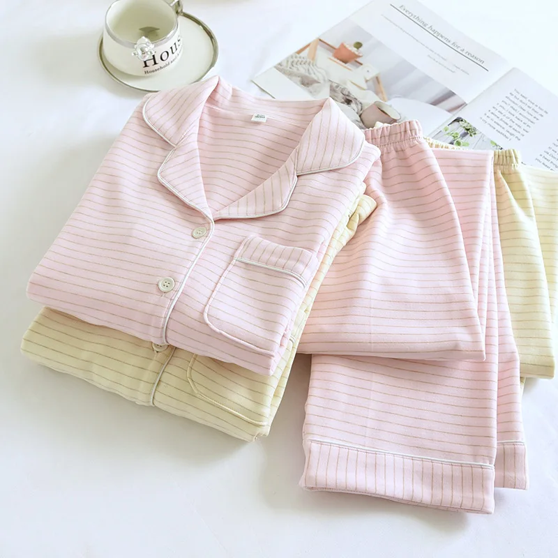 Striped Velvet Comfortable Pajamas Women Autumn Winter Thickened Warm Long-sleeve Full-length Home Wear Set Loose Plus Size