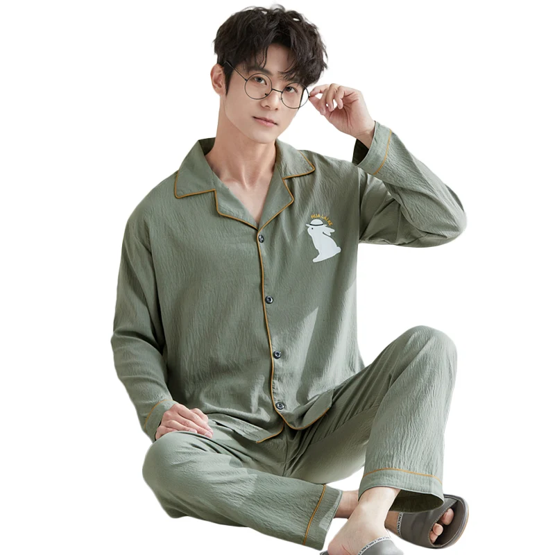 Stylish Minimalist Cartoon-print Men's Pajamas New Spring/fall Long-sleeve Premium Loungewear Set