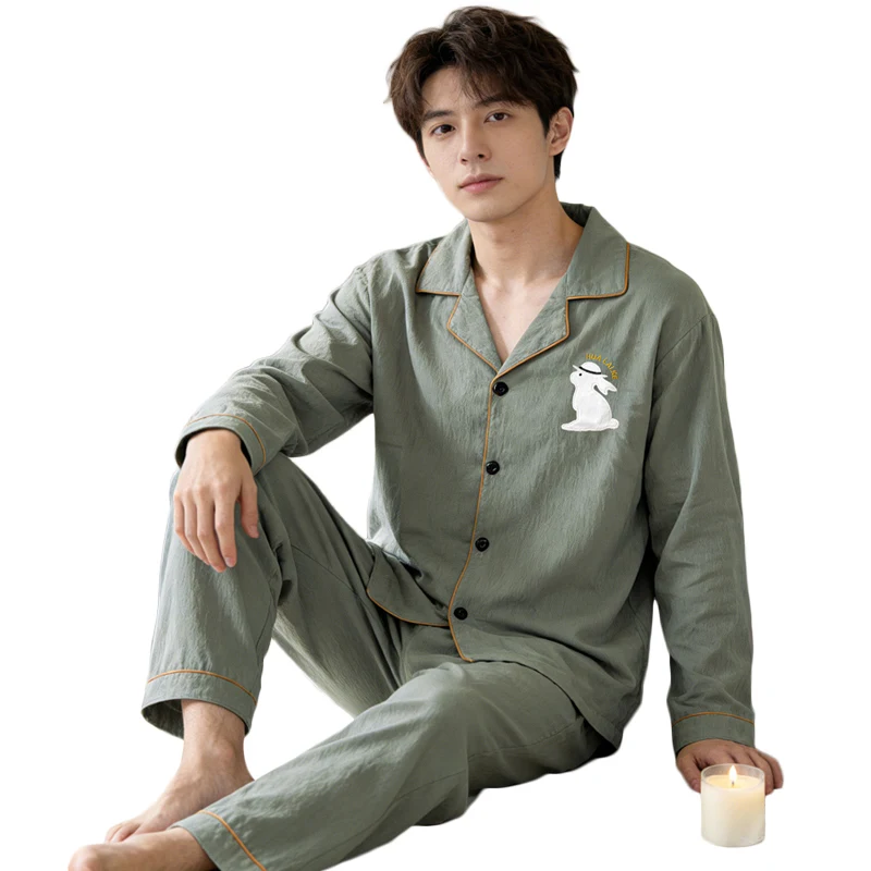 Stylish Minimalist Cartoon-print Pajamas New Spring/fall Long-sleeve Premium Men's Loungewear