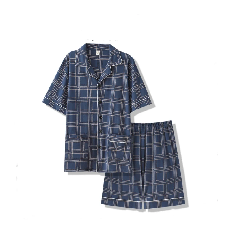 Summer Breathable Short Sleeve Men's Pajamas 100% Cotton Men's Pajamas Set