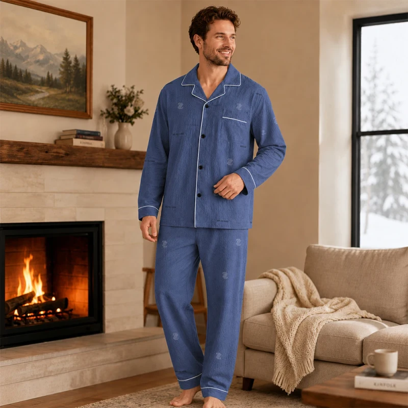 Summer Casual Pajama Set Button Up Comfortable Nightwear Sleepwear Suit Breathable Quick Men Pyjama