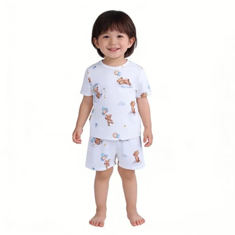 Summer-Knit-Bamboo-Pajamas-Children-Organic-Oem-Boy-Newborn-Oversized-T-shirt-Shorts-Set-Baby-Bear-Romper