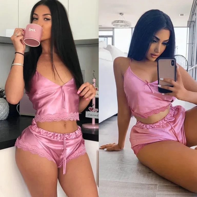 Summer-Lingerie-Lace-Silk-Pajamas-Set-Pink-Camisole-Sleepwear-2Pieces-Nightwear-for-Women-Bathing-Wear