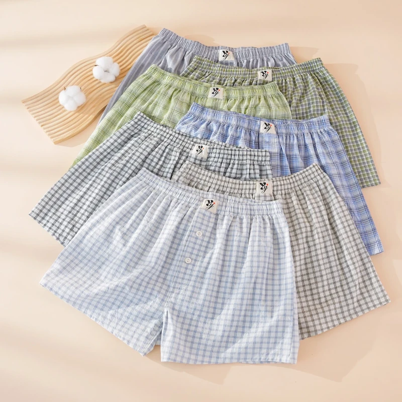 Summer Men's Breathable Pajama Short Pants Baggy Pants New Women's Solid Loose Lace up Checkered Pants