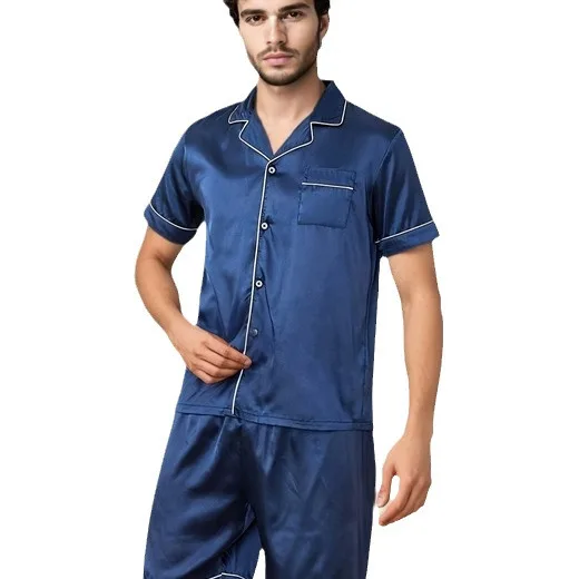 Summer Men's Casual Satin Lapel Home Suit Plus Size Loose Pajamas