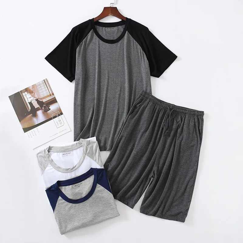 Summer Men's Pajamas Suit Modal Soft Breathable Short Sleeved Sports Suit Crew Neck Home Wear Sleepwear Set