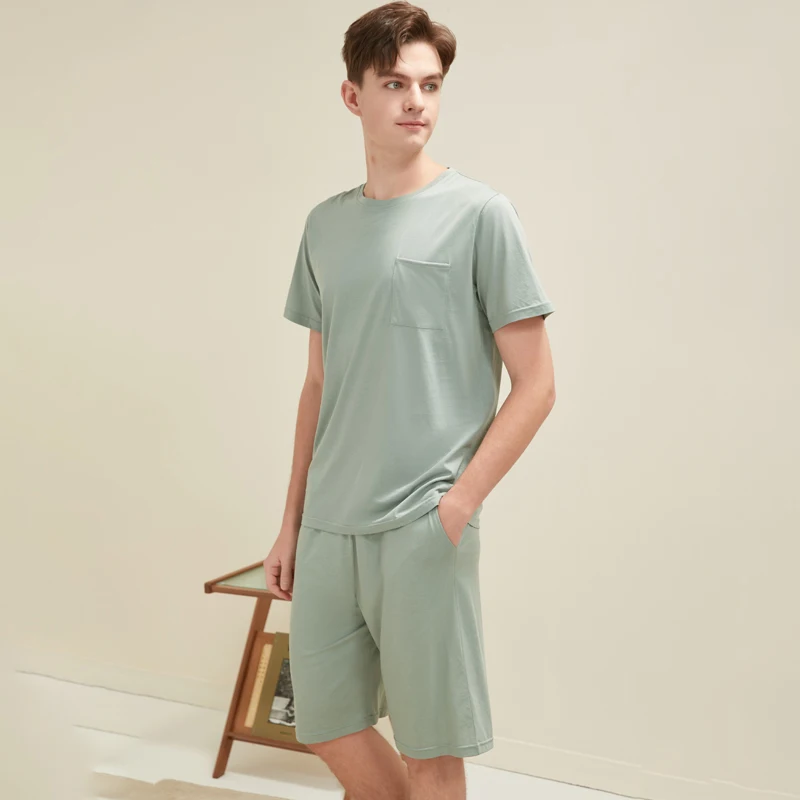 Summer Men's Sleepwear Ice Cool Modal Short Sleeve Pants Casual Solid Men's Pajama Sets
