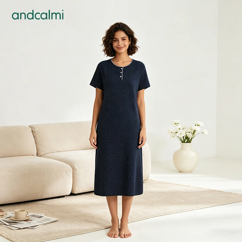 Summer Mid-length Modal Cotton Nightdress with Built-in Bra Home Loungewear Night Dresses for Women