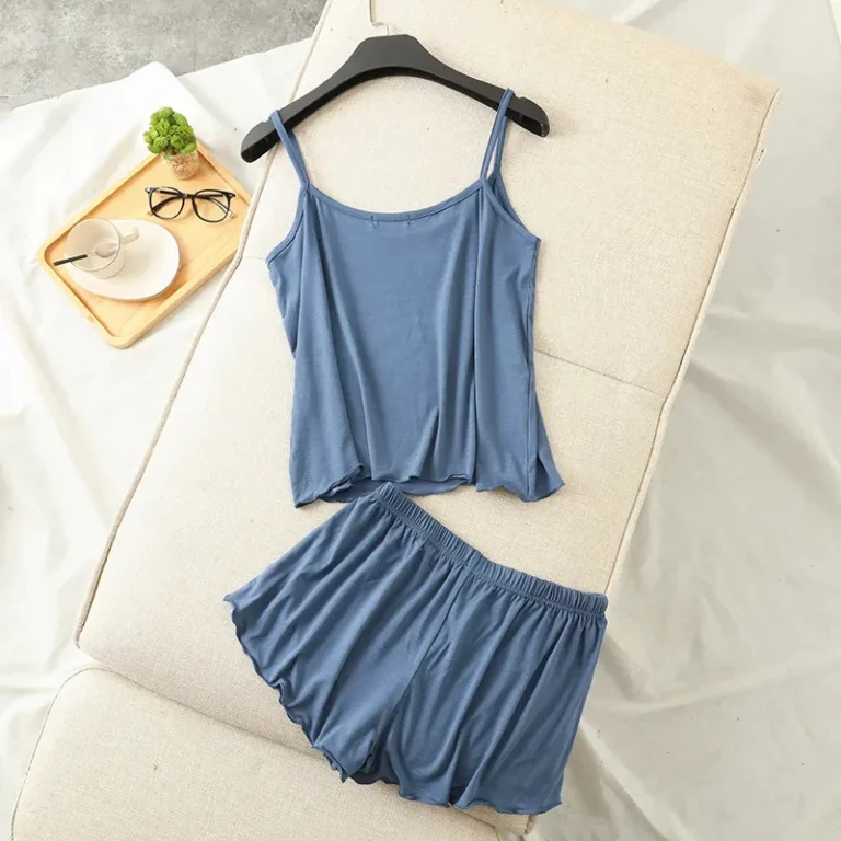 Summer-Modal-Camisole-Womens-Sexy-Pajamas-Two-piece-Set-Thin-Loose-Shorts-Multicolor-Large-Size-Pajamas-Set-Home-Service