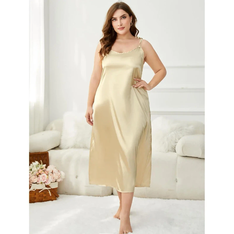 Summer Nightdress Satin Sleepwear Women Sling Ice Silk Plus Size Pajamas for Chubby Girls Pyjama Robe