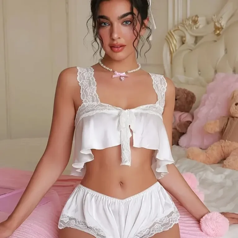 Summer-Soft-and-Breathable-Lingerie-Home-Wear-Two-Piece-Set-Womens-Sexy-Lace-Camisole-Shorts-Pajamas