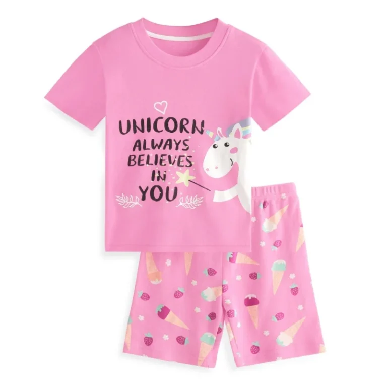 Summer-Unisex-2-Piece-Breathable-Quick-Dry-Pajama-Set-for-Kids-100-Cotton-Short-Sleeve