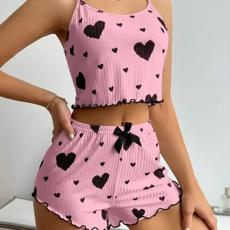 Summer-Women-Sleepwear-2-PCS-Pajamas-Set-Soft-Casual-Love-Printing-Tank-Tops-and-Shorts-Lingerie-Set-Pyjamas-Loungewear