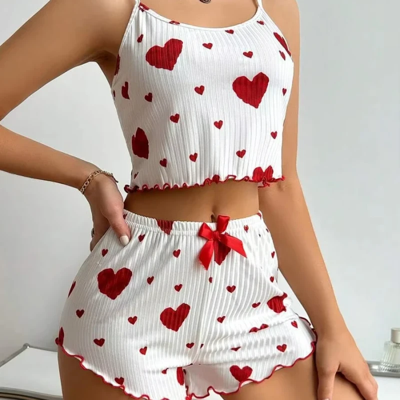 Summer Women's Home Clothes Love Printed Camisole Shorts Casual Women's Pajamas
