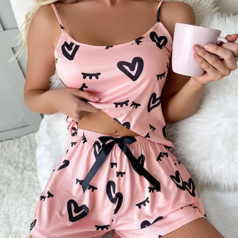 Summer Women's Pajamas Printed Camisole Top Shorts Pajamas Set Sexy Pajamas