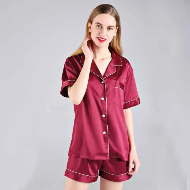 Summer-Woven-Womens-Purple-Spandex-Polyester-Pajama-Set-with-Shorts-Contrast-Binding-Breathable-Elegant-Design