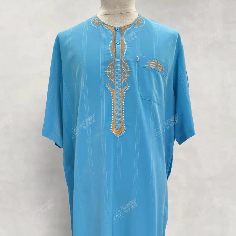Super Soft Cool Feeling Embossed Fabric Moroccan Arab Robe Embroidery Africa Robe Adults Abaya for Home Wear