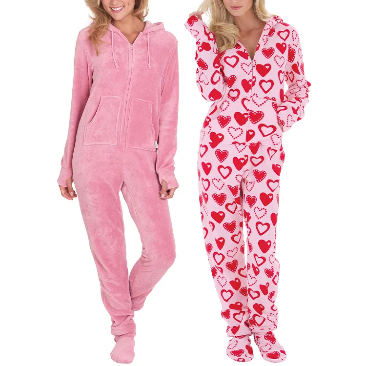 Sweetheart Snuggle Fleece Print Onesie Women Pajamas Jumpsuit One Piece Long Sleeve Long Pants