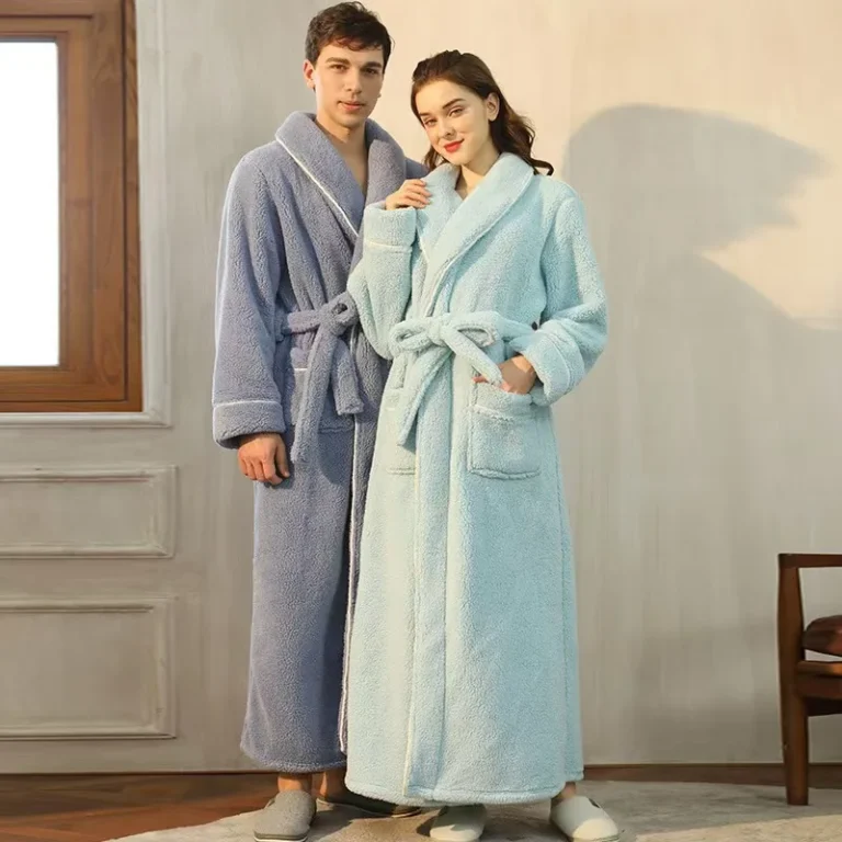 Thickened-Long-Robe-Loungewear-Shawl-Gown-Couples-Long-Casual-Bathrobe-Long-Plush-Warm-Couples-Pajamas