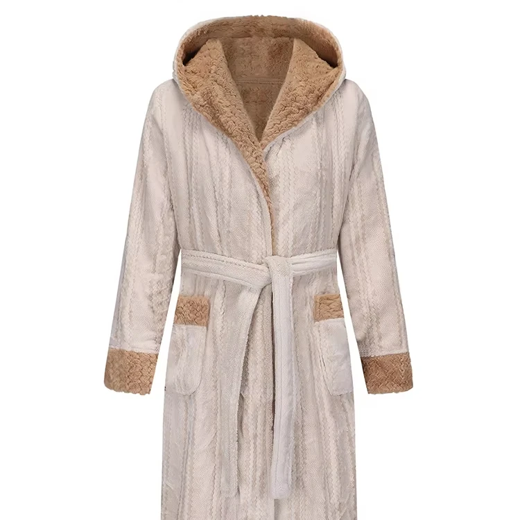 Thickened-Robe-Femme-Men-Women-Pajamas-Extra-Long-Winter-Bathrobe-with-Hood-Double-Layer-Jacquard-Sleepwear