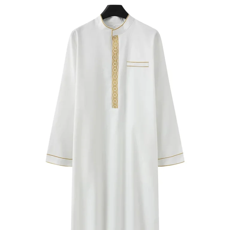 Thobe-Mens-Robe-for-Middle-East-Embroidered-Stand-Up-Collar-Loose-Arab-Muslim-Style-In-Stock-Polyester