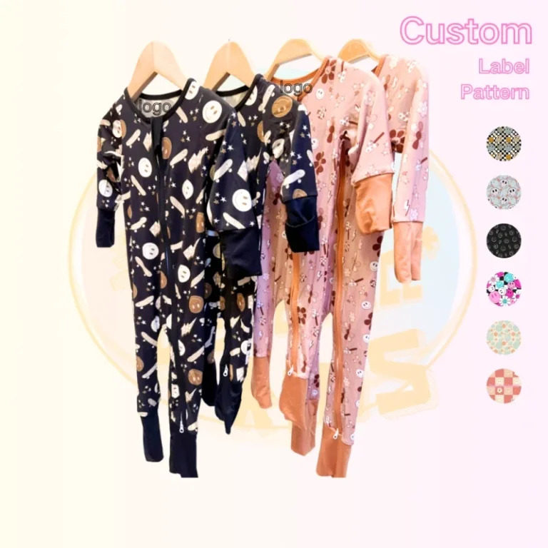 Tight-Fitting-Bamboo-Fiber-Long-Sleeve-Zipper-Closure-Safe-Durable-Printed-Casual-Rompers-Pajamas-Newborn-Baby-Girls