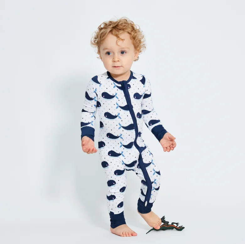 Tight fitting Custom Design Label Logo Zip Bamboo Viscose Kid Baby Sleepsuit Rompers Jumpsuits Pajamas Sleepers