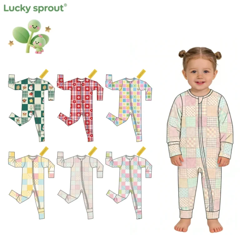 Toddler-Bamboo-Fiber-Long-Sleeve-Footie-Pajamas-Two-Way-Zipper-Romper-ODM-Custom-Pattern-Color-Size-Baby-Rompers