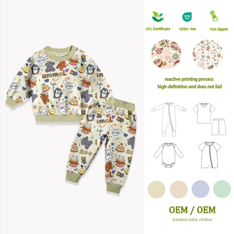 Toddler Cute Animal Pattern Bamboo Pajamas Sleep Set Oeko tex Certified Bamboo Pajamas Set for Nighttime Lounging