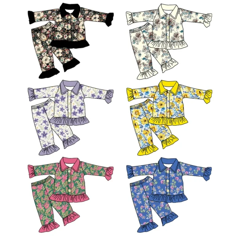 Toddler-Girls-Vintage-Flower-Print-Pajama-Set-Ruffled-Edge-Sleepwear-Stylish-Long-Sleeve-Cozy-Kids-Nightwear