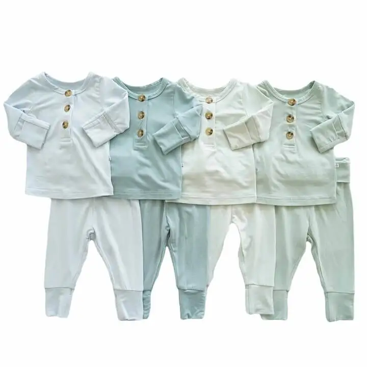 Toddler Kids Girls Boys Cozy Bamboo Pajamas Buttons up Long Sleeve Top Bottom 2pcs Sleepwear