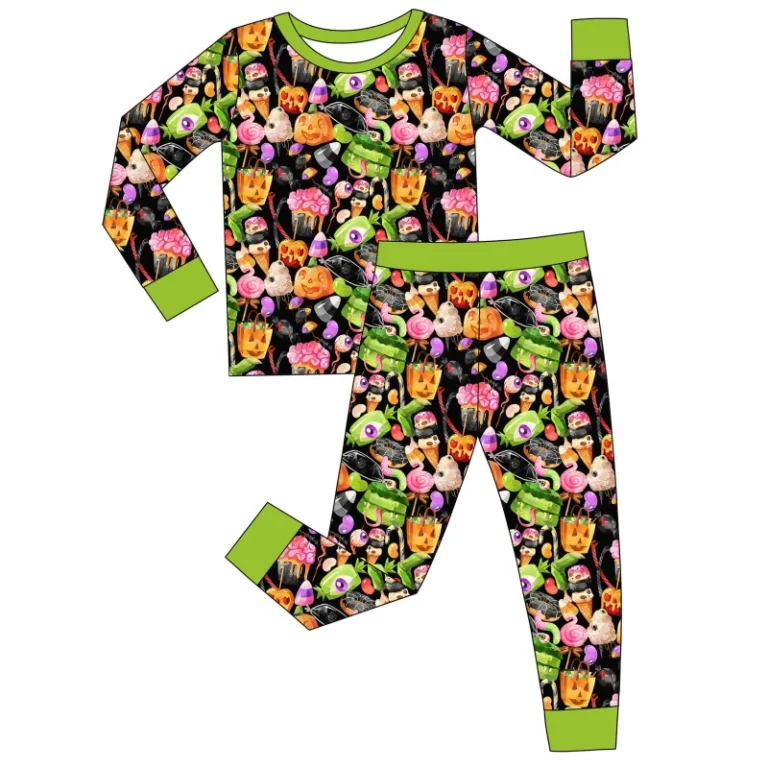 Toddler-Preppy-Style-Bamboo-Fiber-Oxford-Fabric-Loungewear-Set-Fun-Pattern-Long-Sleeve-PJS