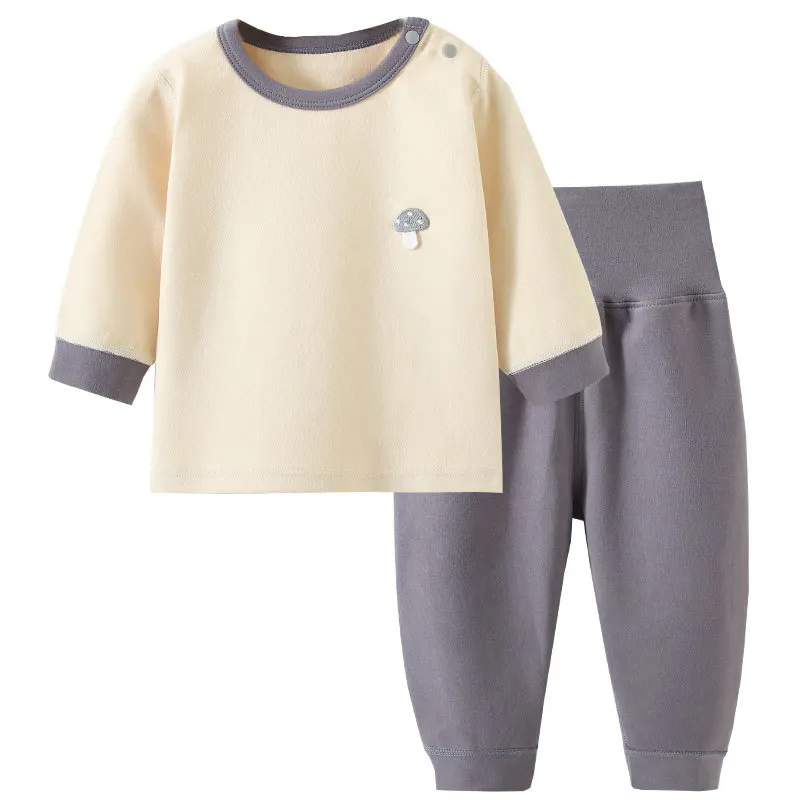 Toddler Shoulder Button Loungewear Soft Cotton Long Sleeve High Waisted Tummy Protecting Seamless Moisture Wicking Warmth
