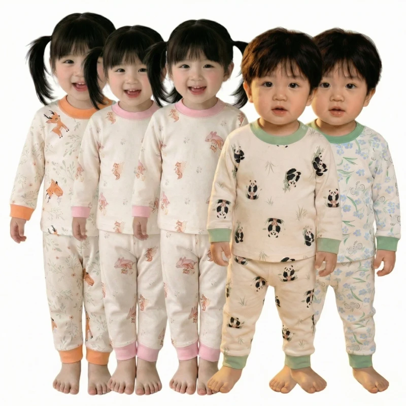 Toddler Tops Baby Autumn Winter Cotton Cartoon Pattern One piece Underwear Set for Boys & Girls Infants Home Wear Pajamas