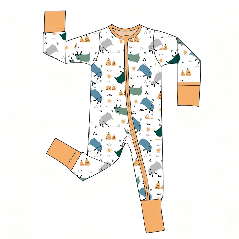 Toddler and Baby Bamboo Spandex Rompers with Cartoon Pattern for Boys and Girls Full 2 Way Zipper Sleepwear