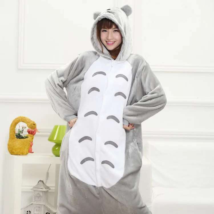 Totoro Kigurumi Onesie Adult Women Animal Pajamas Suit Flannel Warm Soft Sleepwear Winter Jumpsuit Pijama Cosplay