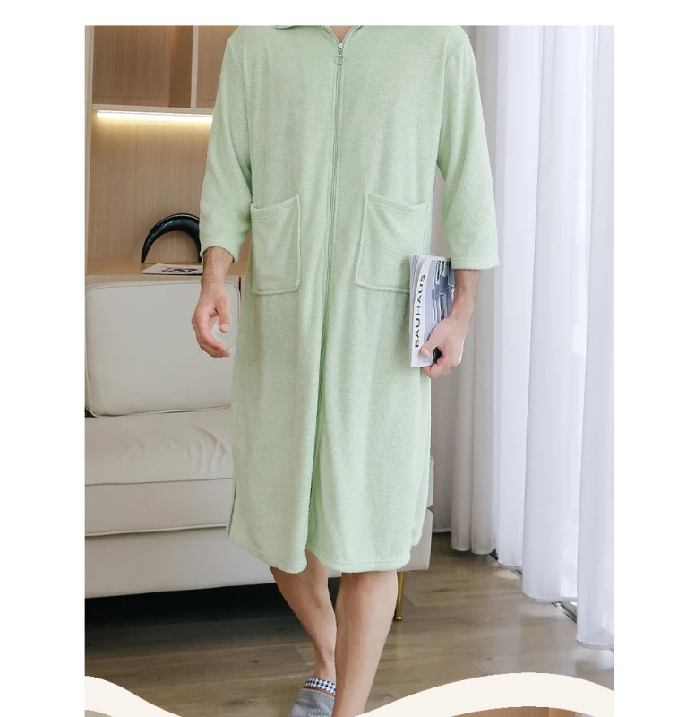 Towel Pajamas Men's Plus-size Soft Robe Zipper Bathrobe One-piece Nightdress Absorbent Bathrobe