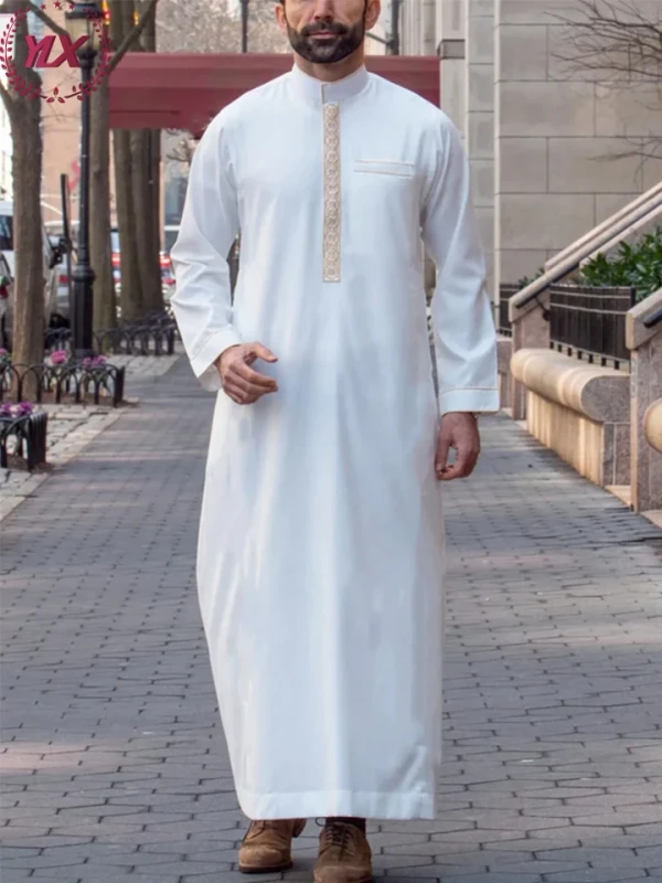 Traditional-Mens-Islamic-Robe-with-a-Stand-up-Collar-and-Long-Sleeves-a-Cultural-Garment