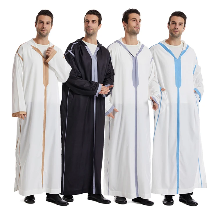 Traditional-Muslim-Clothing-Eid-Middle-East-Jubba-Thobe-Men-Hooded-Robe-Arab-Islamic-Robe-Poly-Cotton-Jilabiya-Khaleeji-Caftan