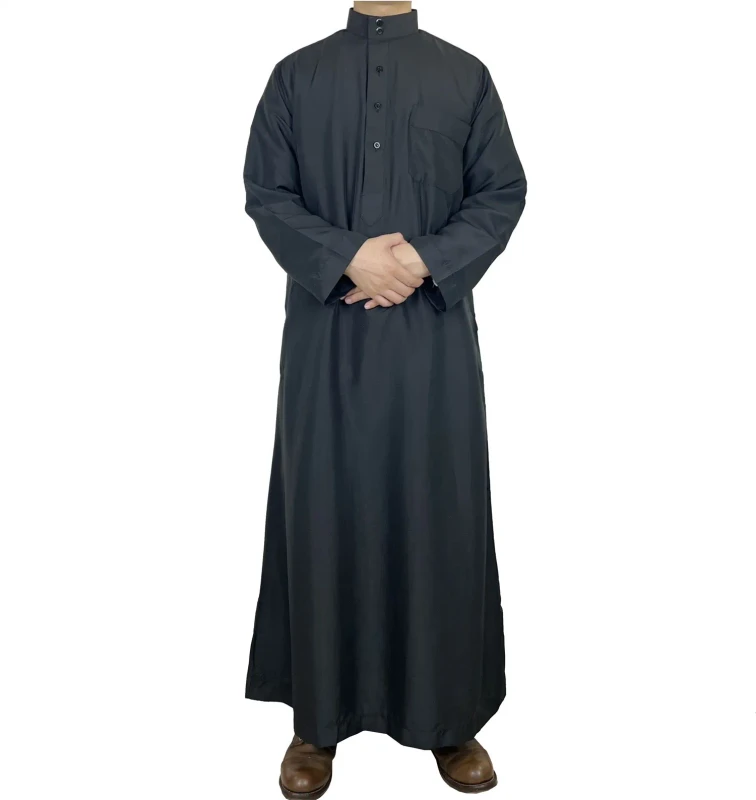 Trendy-OEM-Soild-Black-Casual-Long-Sleeve-Abaya-Elegant-Arabic-Robe-Arab-Mens-Fashion-Clothing