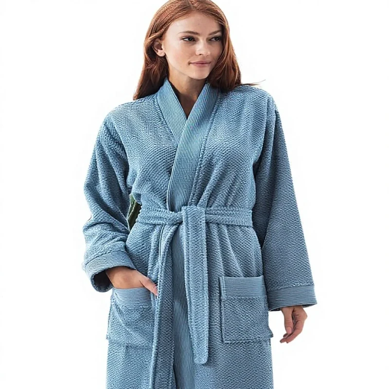 Turkish Cotton Organic GOTS Certified Terry Hooded Kimono Bathrobe for Women Spa Quality Machine Wash