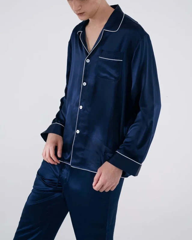 Two-Piece Custom Men's Satin Pajama Set Breathable Casual Luxury Sleepwear Loungewear Plus Size Nightwear
