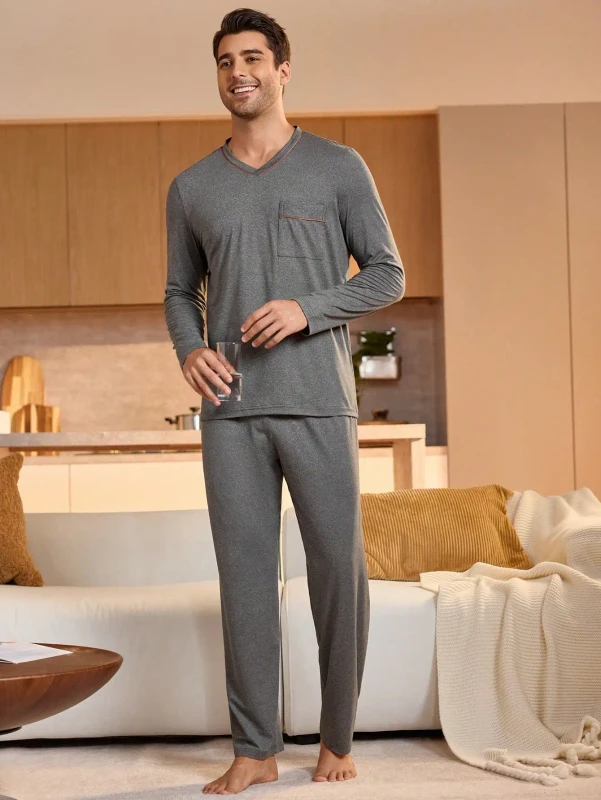 Two Piece Nightwear Loungewear OEM Factory Custom Men Pajamas