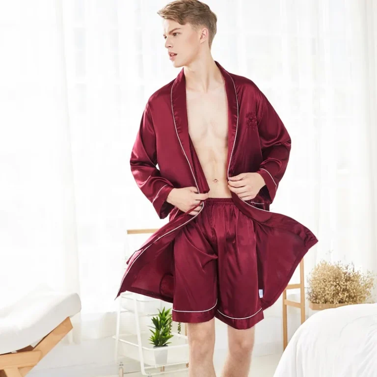 Two-Piece-Silk-Robe-Set-Satin-Satinrobe-Men-Red-Silk-Robe-for-Men