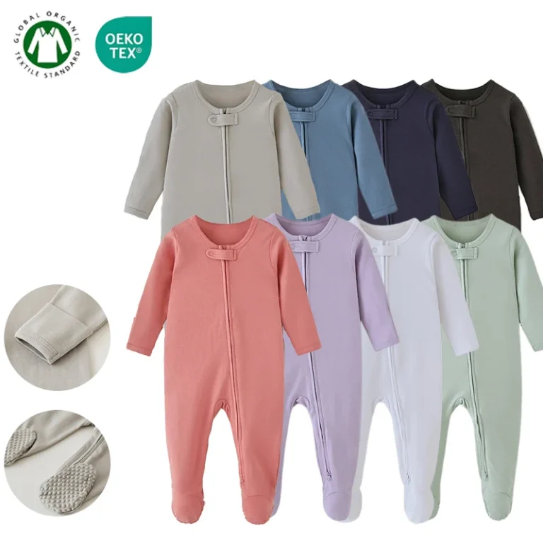 Two-way-Zipper-Long-Sleeve-Baby-Onesie-Rompers-Antislip-100-Organic-Cotton-Baby-Toddler-Footed-Pajamas