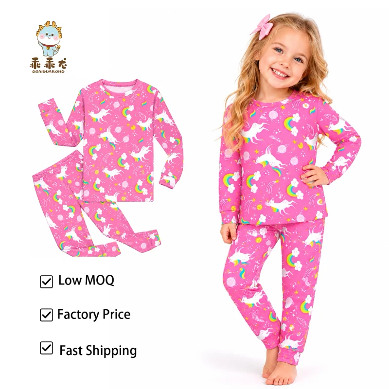 Unicorn Rainbow Pajamas Set Kids Long Sleeve Sleepwear Cute Bamboo Children Pyjama Set