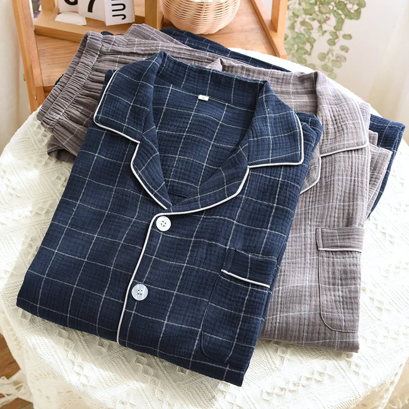 Unisex 100% Cotton Winter Pajama Set Long Sleeve Sleepwear for Men Women