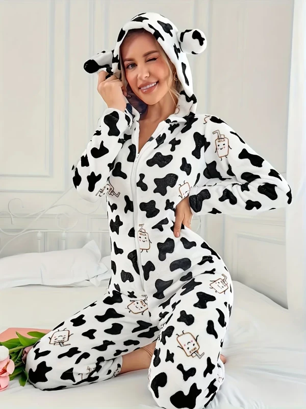 Unisex Animal Cartoon Cosplay Hooded Onesie Pajamas Polyester Adult Christmas Costume Sleepwear