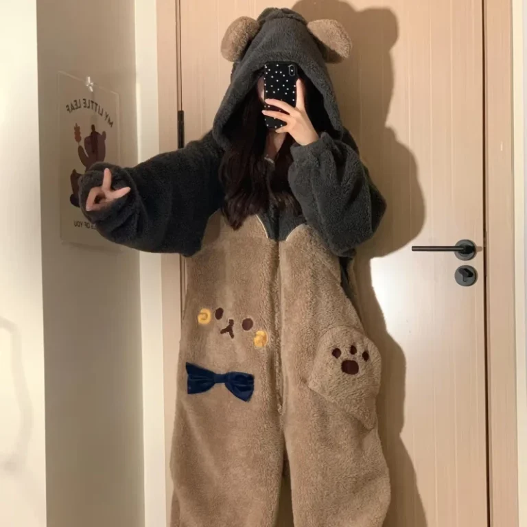 Unisex-Cartoon-Cosplay-Bear-Hooded-Kigurumi-Onesie-Pajamas-Polyester-Comfortable-Adult-Cosplay-Party-Christmas-Costume-Sleepwear